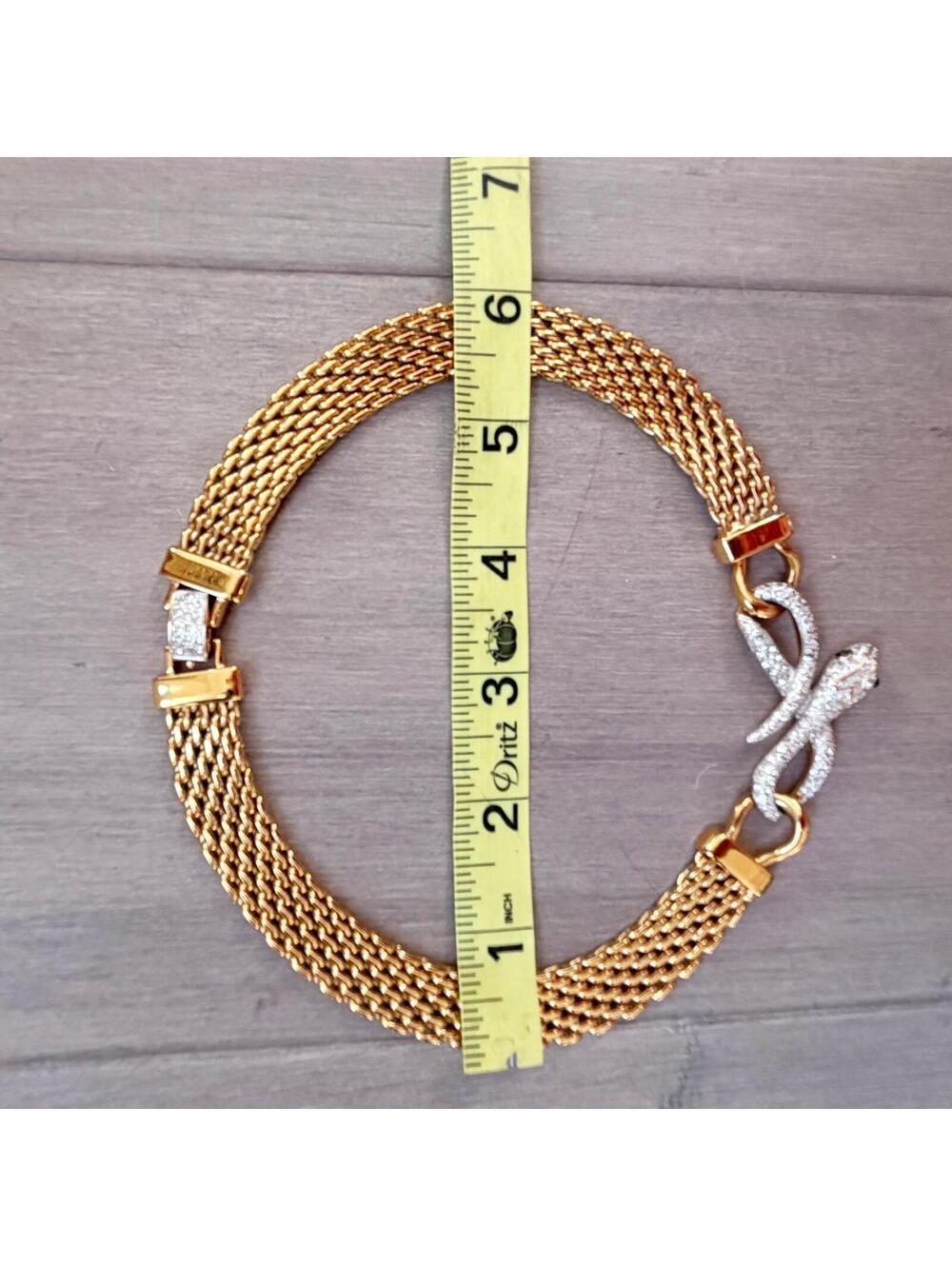 Vintage Gold Tone | Rhinestone Snake Chain Necklace - Picture 9 of 10
